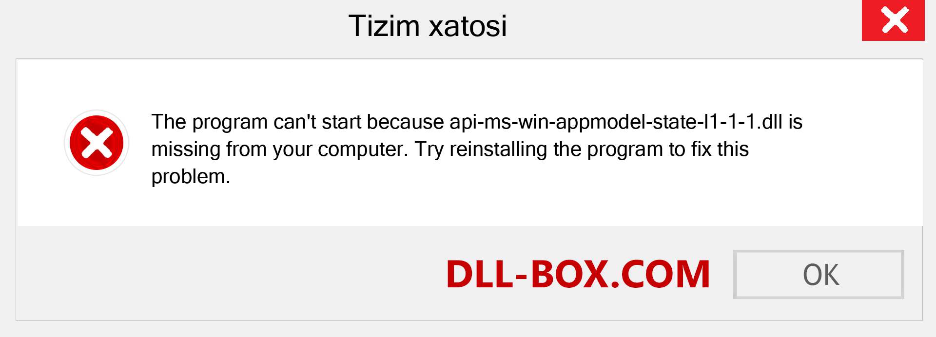 api-ms-win-appmodel-state-l1-1-1.dll fayli yo'qolganmi?. Windows 7, 8, 10 uchun yuklab olish - Windowsda api-ms-win-appmodel-state-l1-1-1 dll etishmayotgan xatoni tuzating, rasmlar, rasmlar